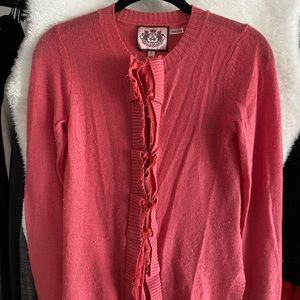 Juicy couture wool/cashmere pink/coral button up sweater with beautiful center